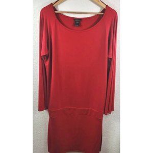 Moda International Women's Blouson Dress Red Stretch Knee Length Long Sleeve XL